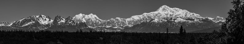 Denali Panorama, Alaska. A panoramic view of the Alaska Range. Black and white.