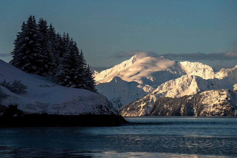 Mountain Sunrise, Aialik Bay, Alaska. Early morning light on the peaks of Aialik Bay, Kenai Fjords National Park.