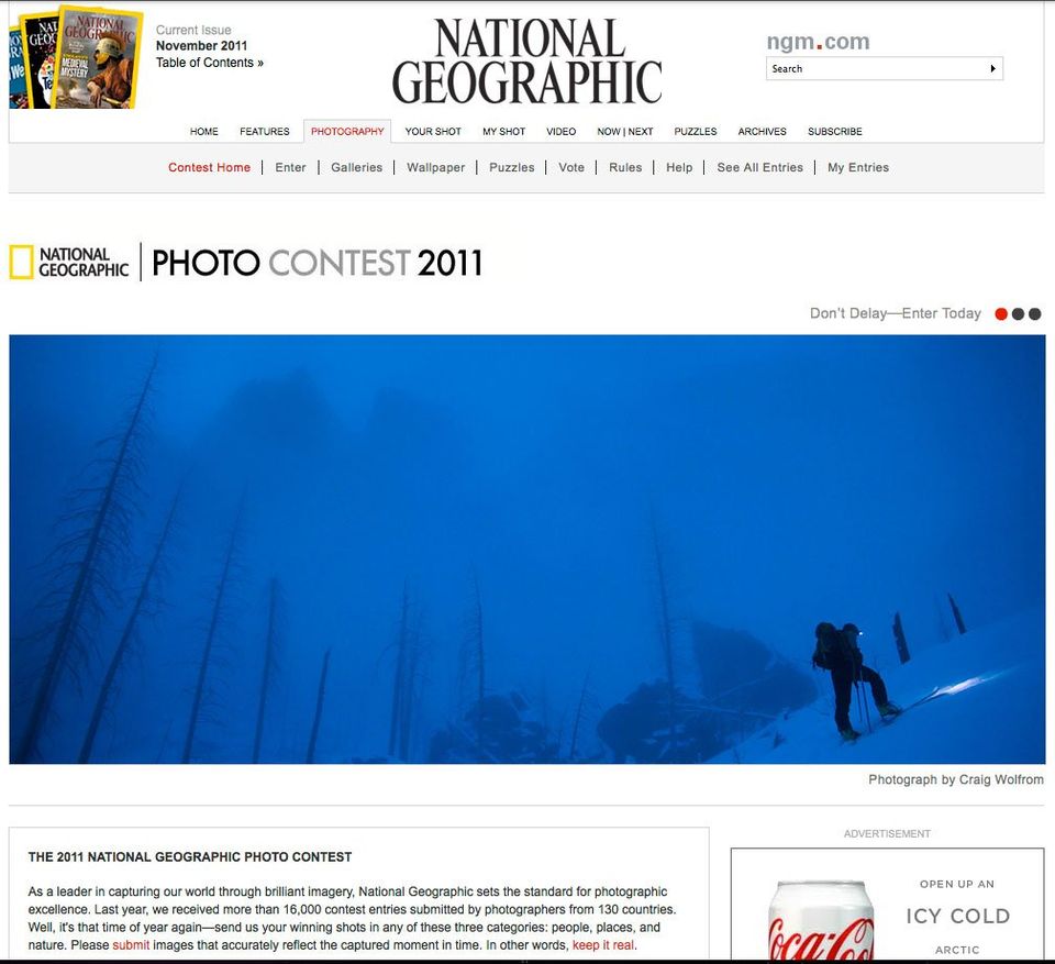 National Geographic Photo Contest 2011: featured image on the contest home page, photograph by Craig Wolfrom