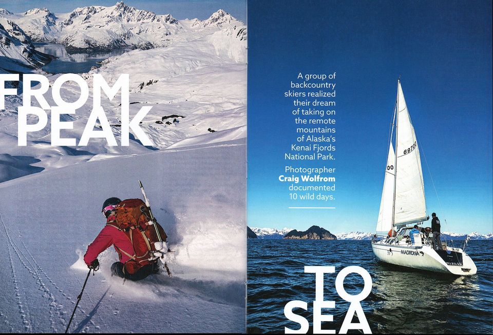 National Parks Magazine: Kenai Fjords peak-to-ski story, photograph by Craig Wolfrom