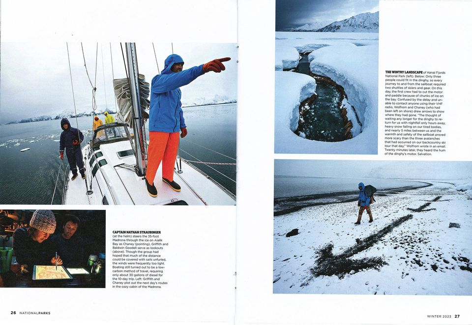 National Parks Magazine: Kenai Fjords peak-to-ski story, photograph by Craig Wolfrom