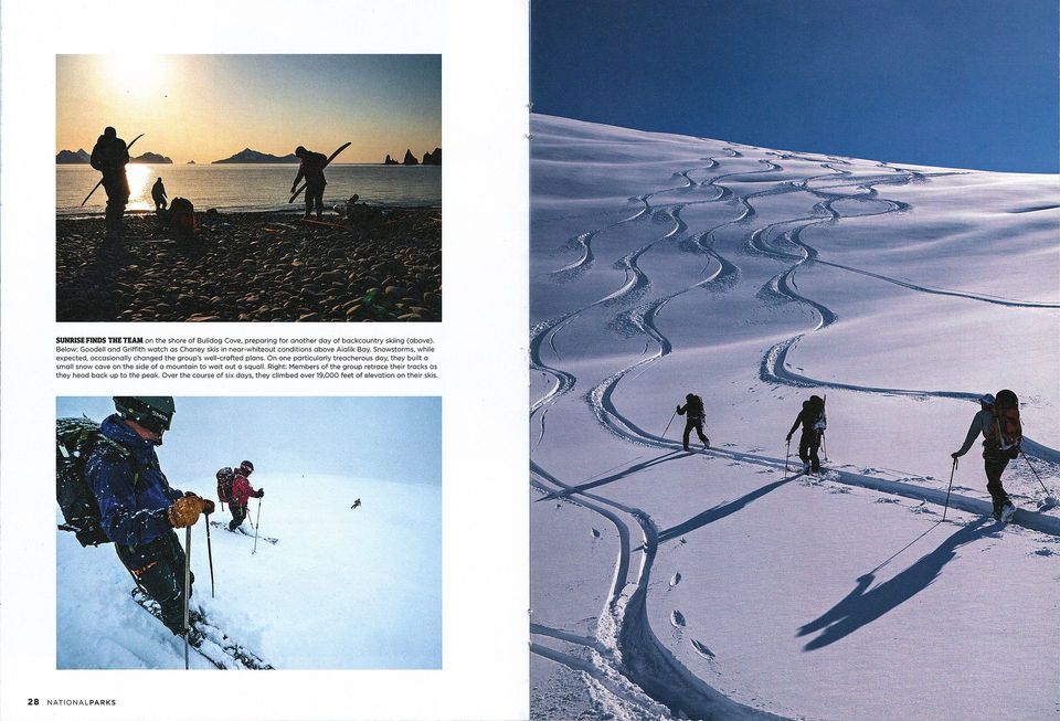 National Parks Magazine: Kenai Fjords peak-to-ski story, photograph by Craig Wolfrom