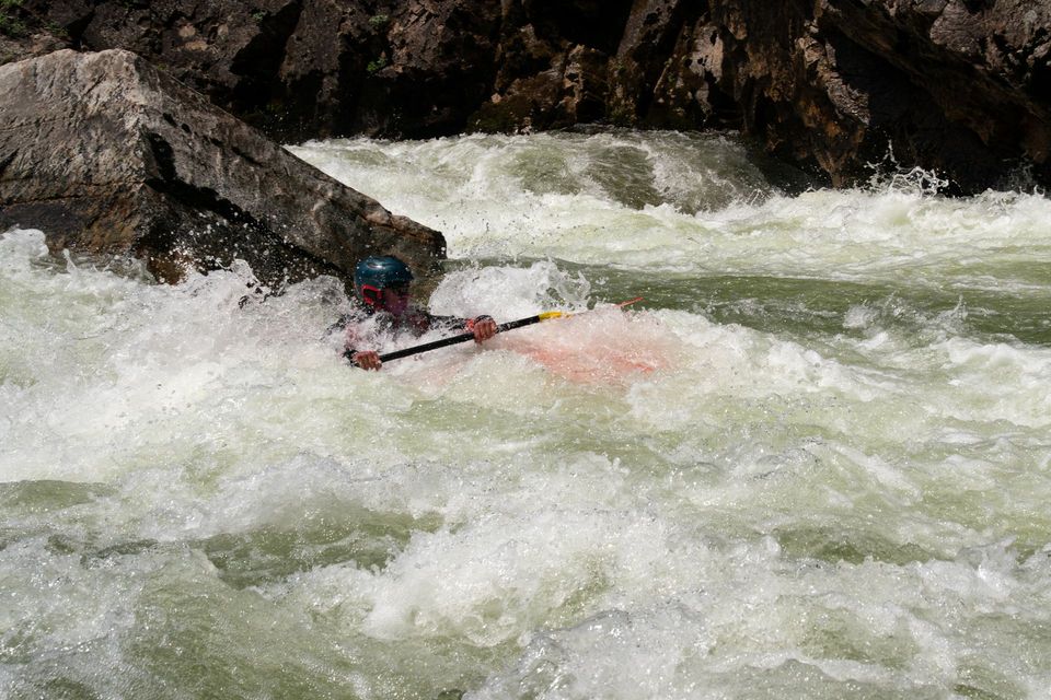 South Fork Holes. At 2.5 feet the South Fork still has holes and waves that will eat your kayak for lunch.