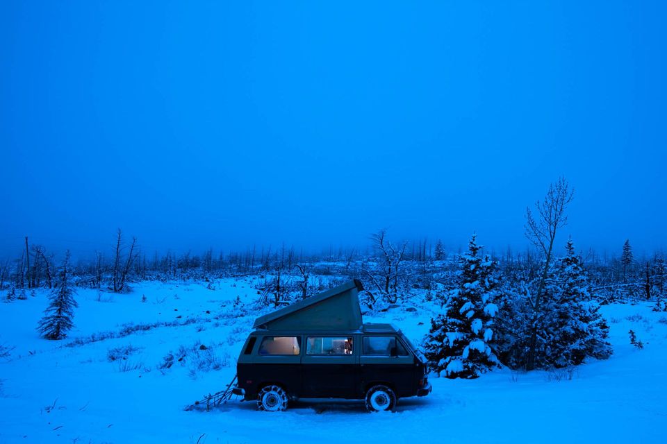 VW Camping. Before vanlife had a hashtag, Baldwin Goodell used his VW for luxury ski camping.